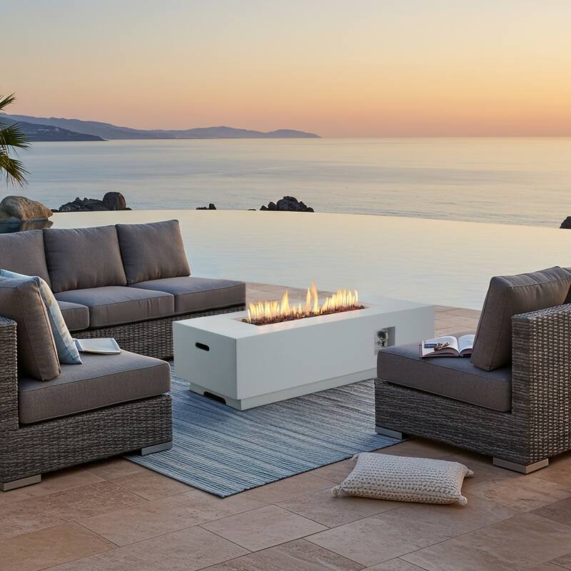 50,000 BTU 30" Outdoor White Round Propane Fire Pit Table and Set