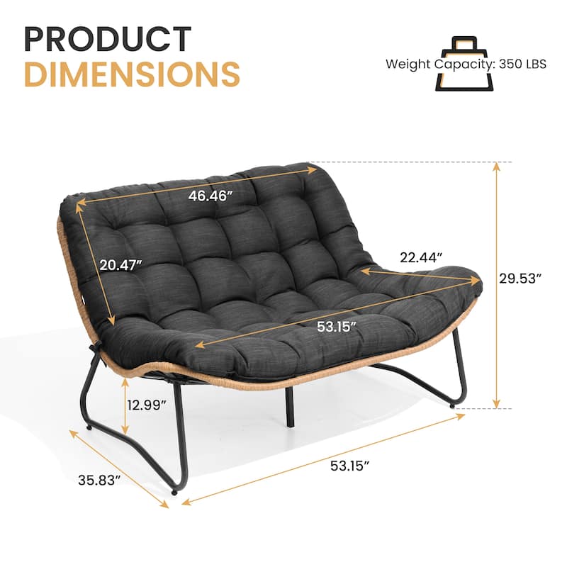 Outdoor Double Papasan Chair Loveseat Oversized PE Rattan Chair with Cushion