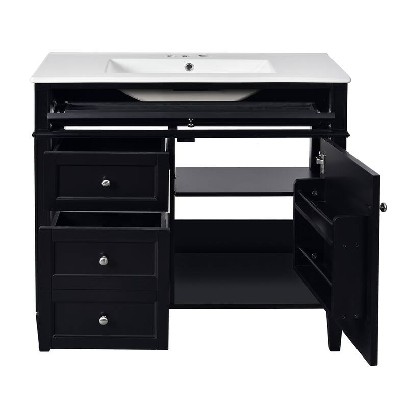 36'' Bathroom Storage Vanity Cabinet with Single Ceramic Sink, Drawers
