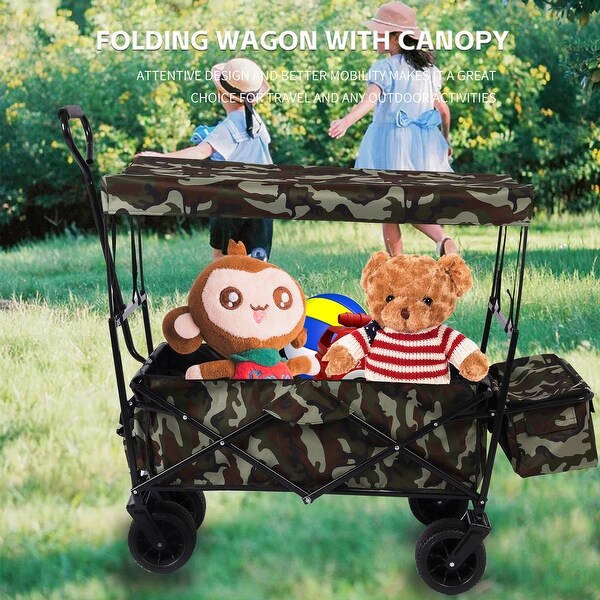 Outdoor Camping Kids Foldable Wagon Portable Beach Trolley Cart with Removable Canopy Bed Bath Beyond 38459132