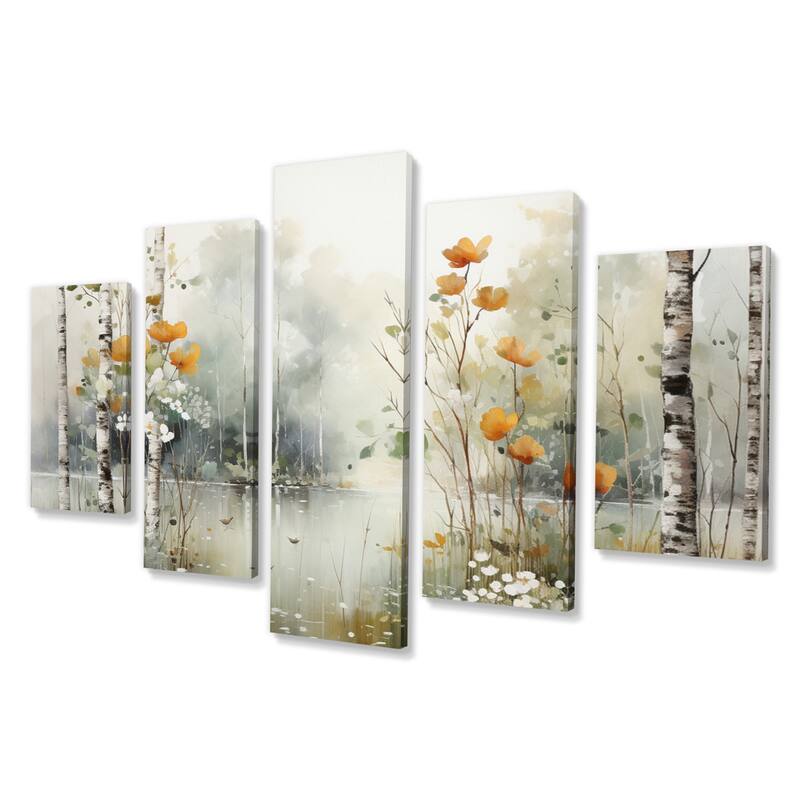 Designart "Minimalism Forest Woods I" Landscapes Multipanel Wall Art Living Room set