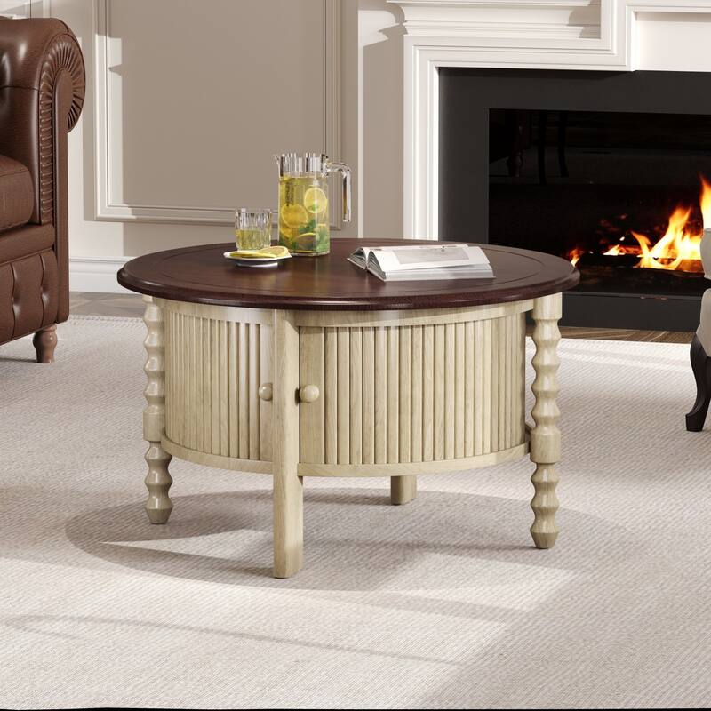 Accent Table with Storage,for Small Spaces - Beige+Espresso