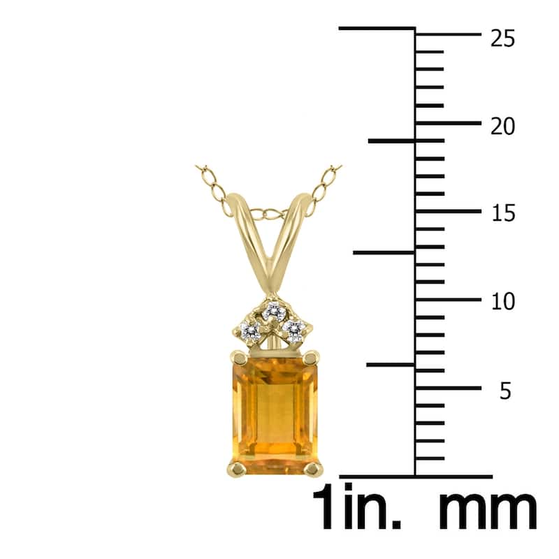 Marquee 14K Yellow Gold 7x5MM Emerald Shaped Citrine and Diamond Pendant