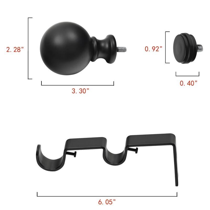 Utopia Alley Wall Mounted Window Treatment Telescoping Double Curtain Rod Set with Classic Cap, 1-Inch Diameter, Black