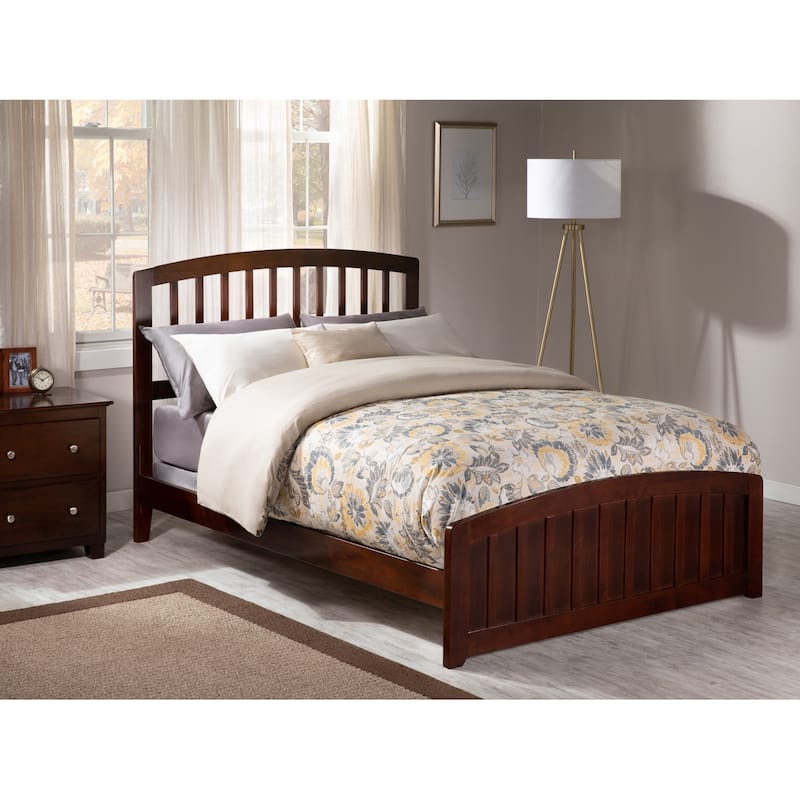 Modern Platform Bed with Footboard & USB - Low Profile Wood Bed Frame - Walnut Finish - 79.5" x 42.6"