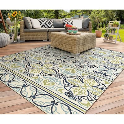 Miami Fleur Ivory- Lime Green Indoor/ Outdoor Area Rug