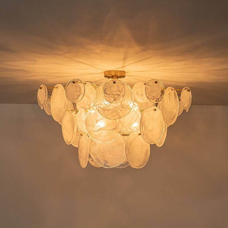 Contemporary Glam Tiered Cloud Glass Discs Semi-flush Mount