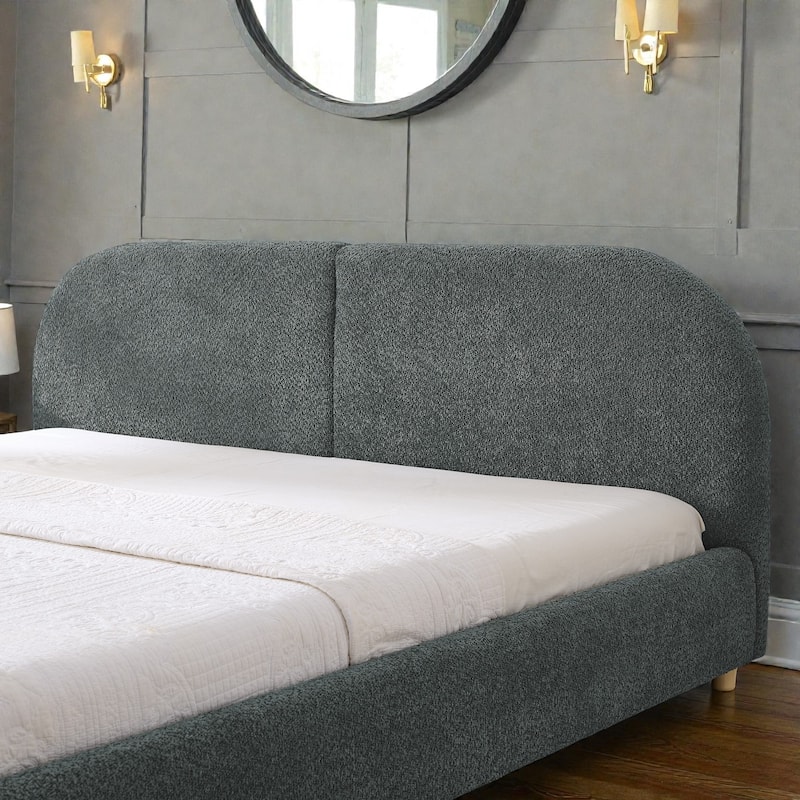 Upholstered Bed Frame with Tall Curved Headboard, Premium Circle Yarn Fabric, Modern Minimalist Platform Bed