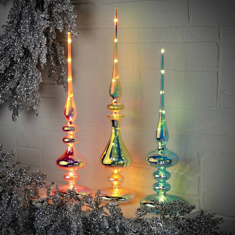15-20" Led Glass Obelisk Set of 3