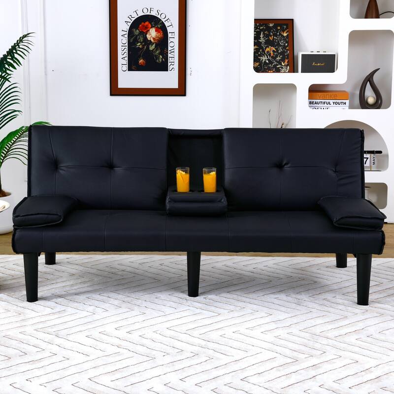 The 67-Inch Pvc Multi-Functional Sofa Bed,With A Foldable And Cup Holder Design