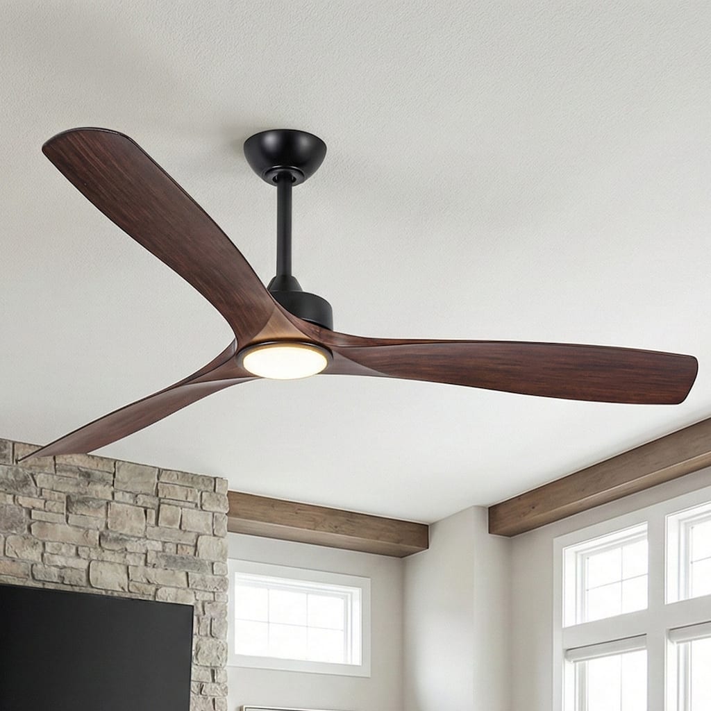 Parrot Uncle 60" Transitional Walnut Integrated LED Propeller Ceiling Fan with Light and Remote