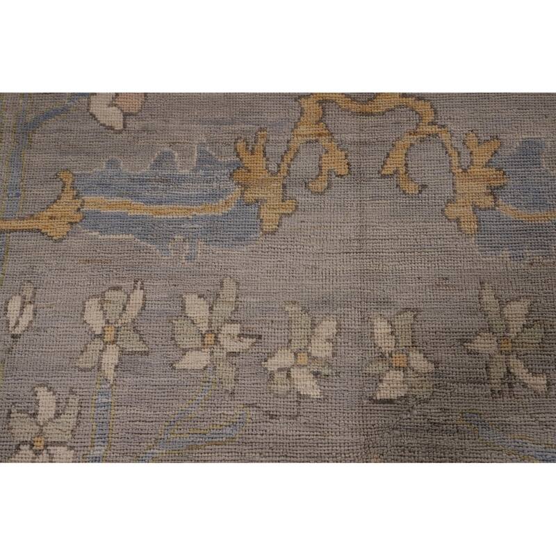 Vegetable Dye Oushak Turkish Area Rug Handmade Floral Grey Wool Carpet - 9'1" x 11'11"