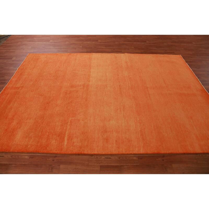 Hand Knotted Oriental 100% Wool Carpet Modern Solid Oranges & Rust Gabbeh Area Rug - 9' 2'' X 6' 0''