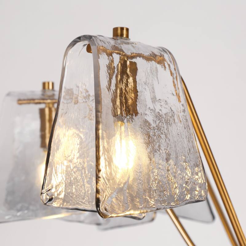 Modern Gold 8-Light Wheel Chandelier Smoky Grey Glass Lights for Dining Room Bedroom - 35.4" Dia. x 21.2" H
