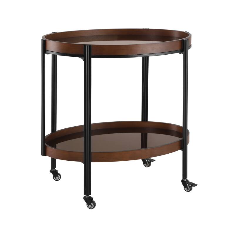 Christopher Knight Home - Leontius Wooden Iron Bar Cart with Tempered Glass Shelves and Smooth Mobility