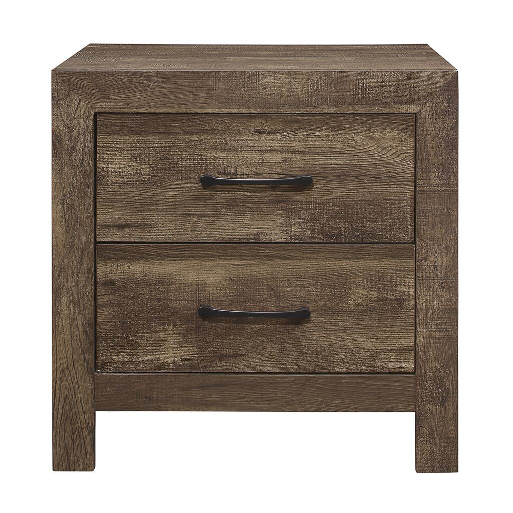 Rustic Brown Nightstand with Dovetail Drawers and Black Nickel Pulls