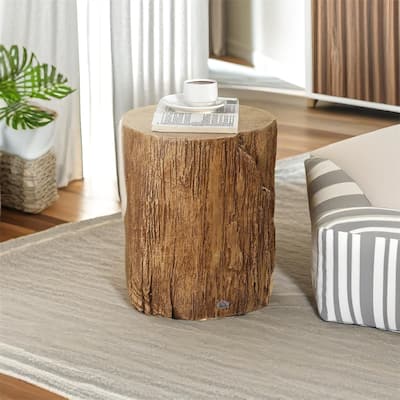 Tree Stump Stool, Decorative Side Table with Round Tabletop