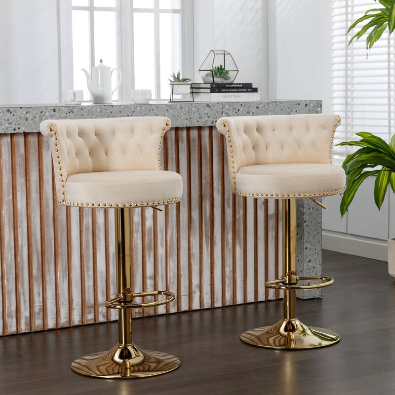 Set of 2 Adjustable Counter Height Chairs - Beige