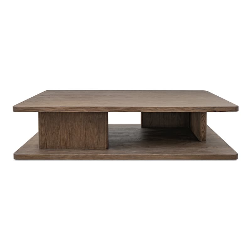 NADAAL STUDIOS Thalor Coffee Table, Large Rectangular Solid Oak Edge, Bullnose Vertical Support, Dark Brown - Dark Brown - 64" x 48"