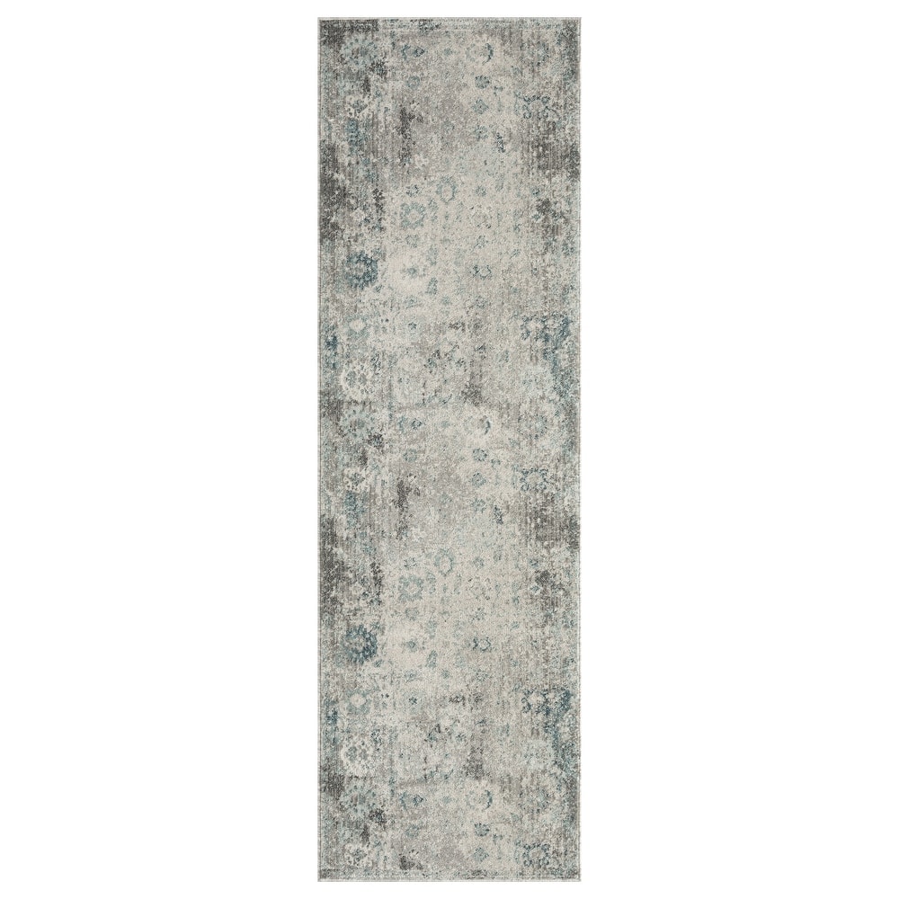 Porch & Den Hogan Distressed Ivory / Blue Geometric Area Rug