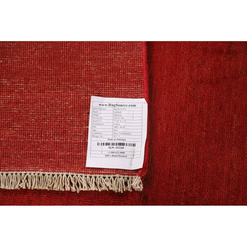 Modern Red Gabbeh Oriental Area Rug Hand-Knotted Wool Carpet - 5'6"x 7'10"