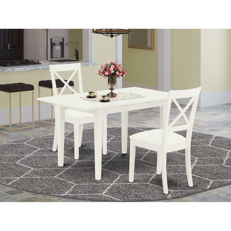 3-Piece Linen White Finish Solid Wood Top Dining Table Set