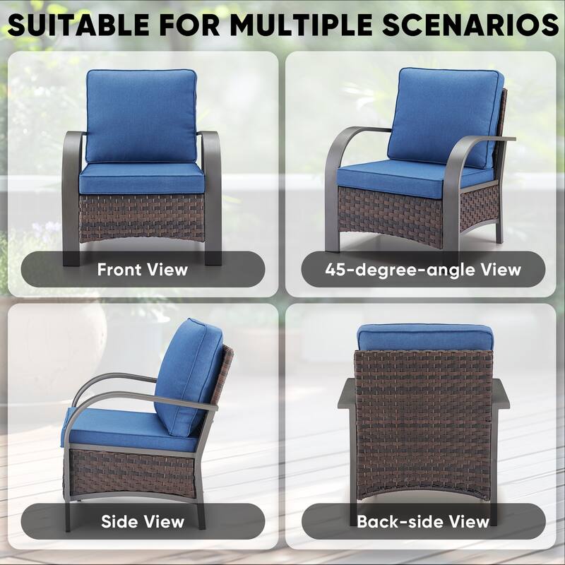 2PCS Patio Chair, 2PCS Ottoman with Fire Pit Table