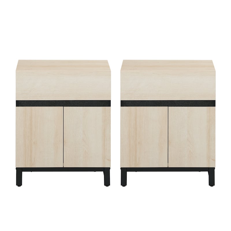 WAMPAT Modern Nightstand with 1 Drawer & 1 Storage Cabinet, Farmhouse Bedside Table with 2 Open Door forBedroom