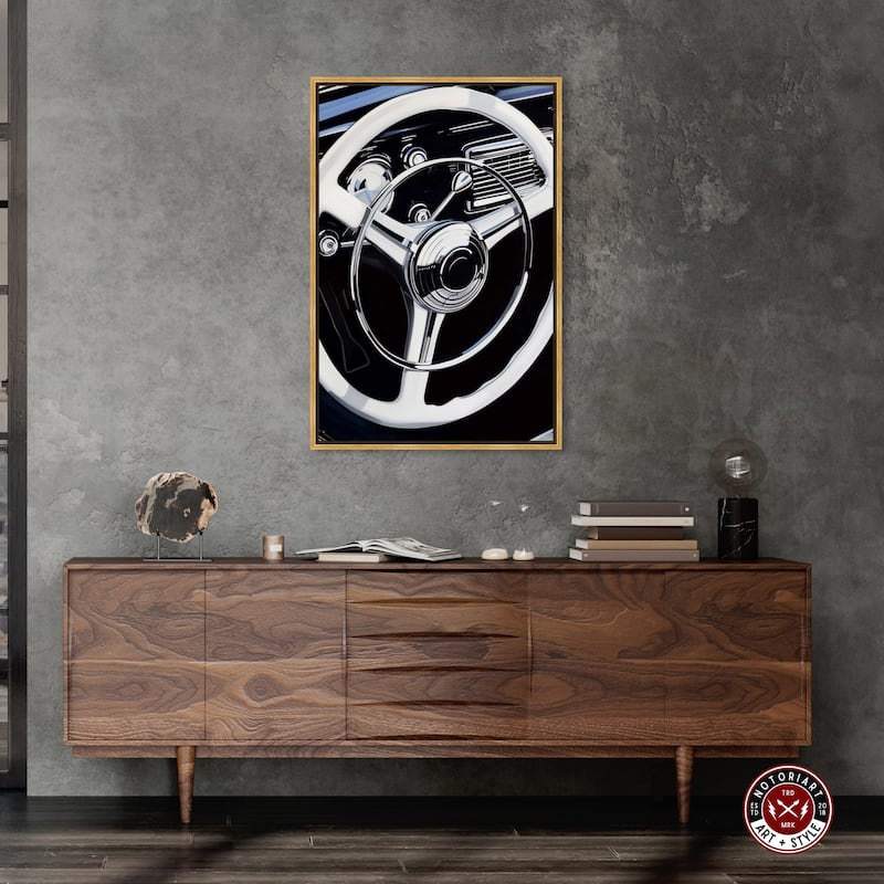 Notoriart Classy Steering Wheel Framed Car 1 Piece Canvas Wall Art