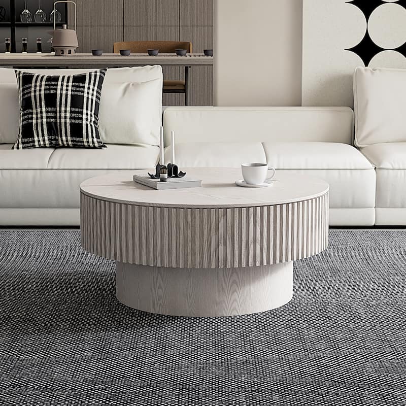 Modern 31.5" Round Coffee Table with Storage Solid Wood Veneer for Living Room and Bedroom Use