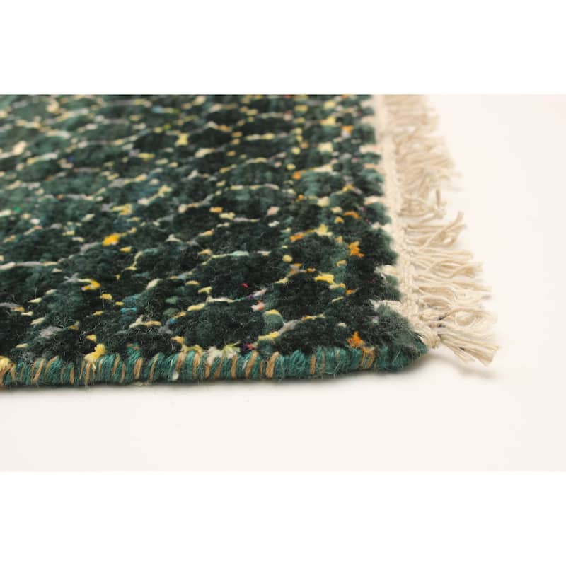 ECARPETGALLERY Hand-knotted Silk Shadow Dark Green Viscose, Wool Rug - 4'2 x 6'0