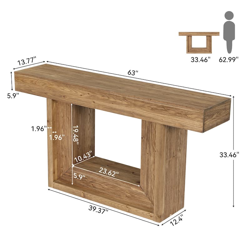 63-Inch Solid Wood Console Table, U-Shaped Farmhouse Entryway Table