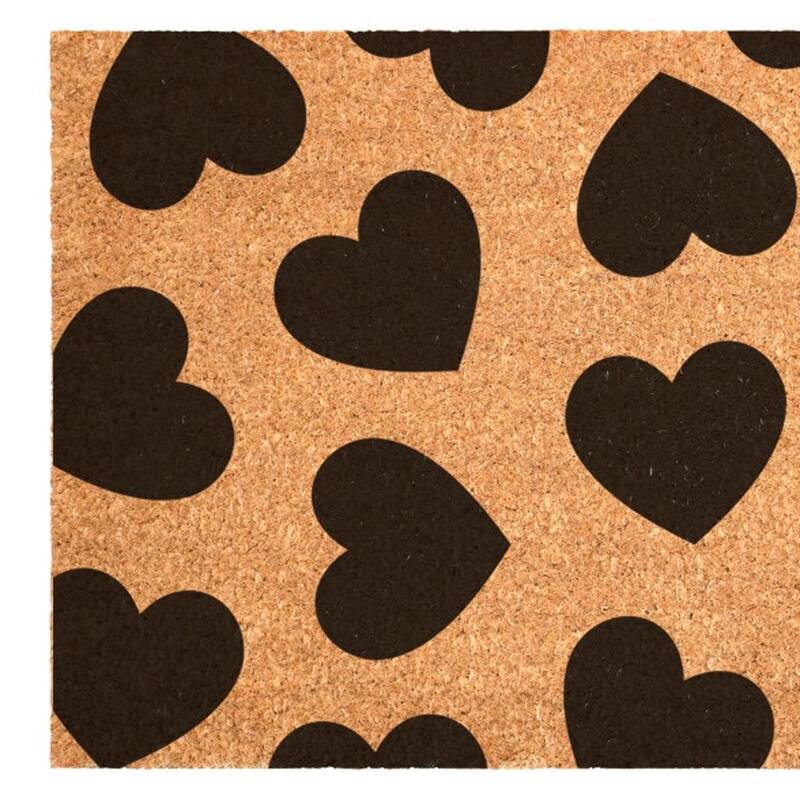 HomeRoots 17" X 29" Brown And Black Hearts Outdoor Coir Door Mat - 17.00' X '29.00