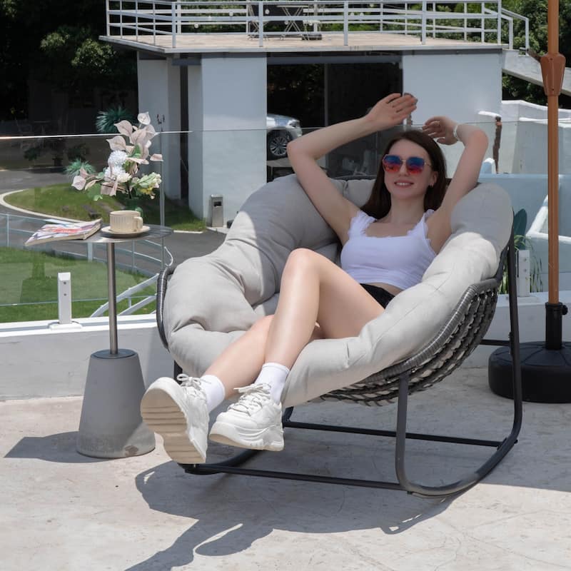 Metal Comfortable Outdoor Rocking Chair with Cushion Water-Resistant