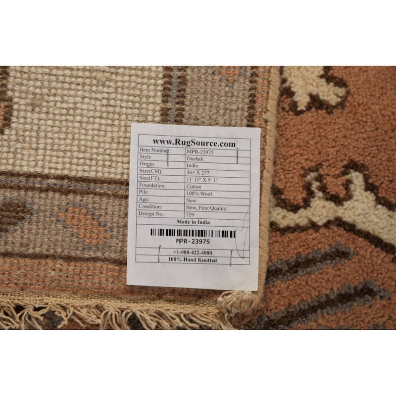 Orange Floral Oushak Indian Area Rug Handmade Wool Carpet - 9'1"x 11'11"
