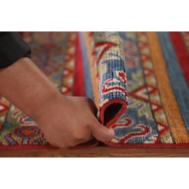 Hand Knotted Oriental 100% Wool Carpet Traditional All-Over Multi-Colored Kazak Runner Rug - 13' 11'' X 2' 6''