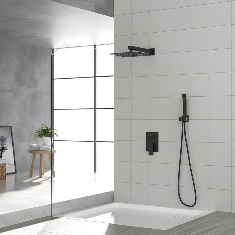 Modern Wall Mounted Dual Shower Head Shower Set - 10" - Matte Black