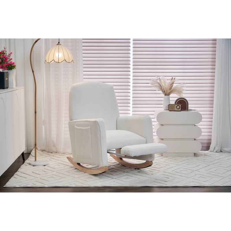 Teddy Fabric Nursery Rocking Chair With Adjustable Footrest