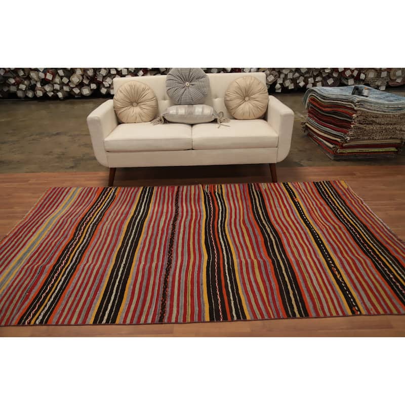 Hand Woven Oriental 100% Wool Carpet Southwestern Tribal Multi-Colored Kilim Area Rug - 8' 5'' X 5' 1''