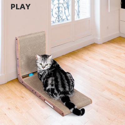 L-Shaped Reversible Cat Scratcher Set with Cat Toys Ball Track, Build-in Ball, Pet Cardboard Lounge Bed, Furniture Protector