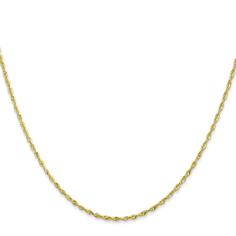 Curata 10k Yellow Gold 1.5mm D/C Extra Light Rope Chain Necklace (Lobster) Options: 16 18 20 24 30