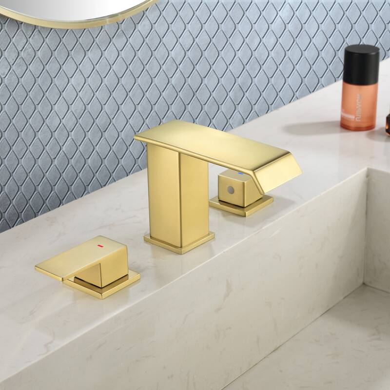 8 Inch Widespread Waterfall Bathroom Faucet with Drain Assembly Kit Modern Double Handle 3 Holes Bathroom Sink Basin Vanity Taps