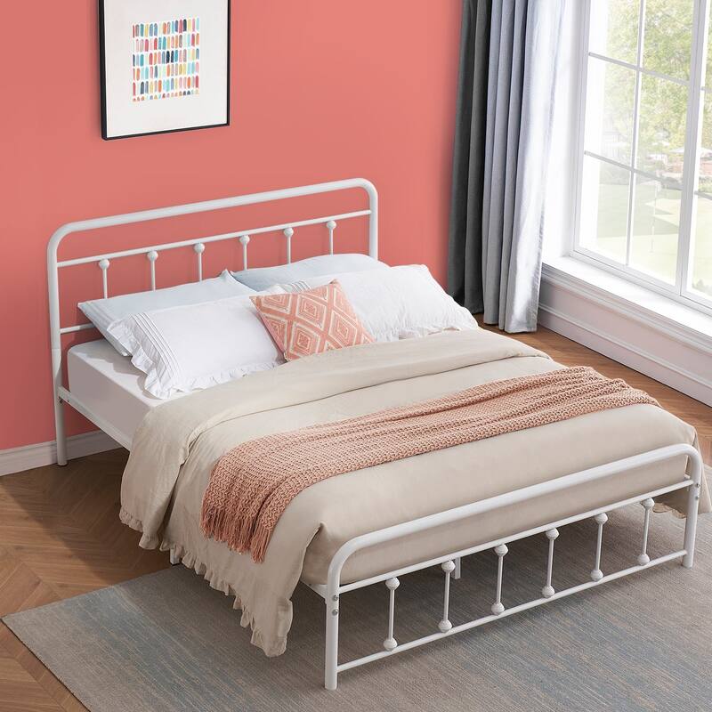 VECELO Metal Bed Frame with Headboard Classic Metal Platform Bed Frame Mattress Foundation with Victorian Style Footboard