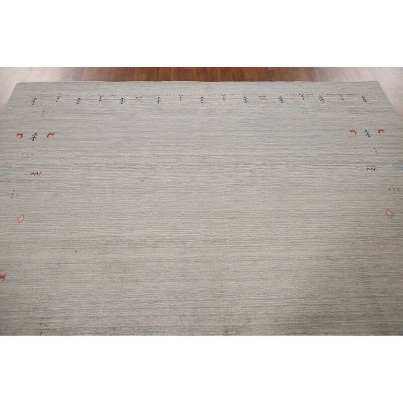 Tribal Gabbeh Indian Area Rug Handmade Beige / Ivory Wool Carpet - 7'9"x 9'8"