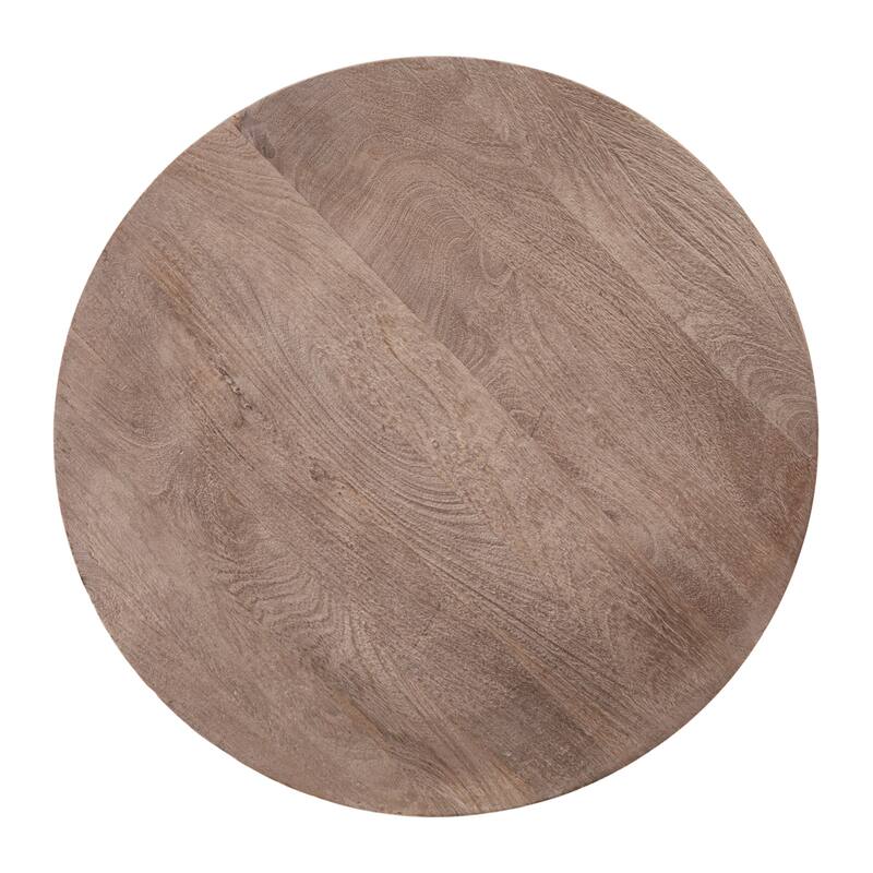 Round Mango Wood Table with 2 Cane Shelves