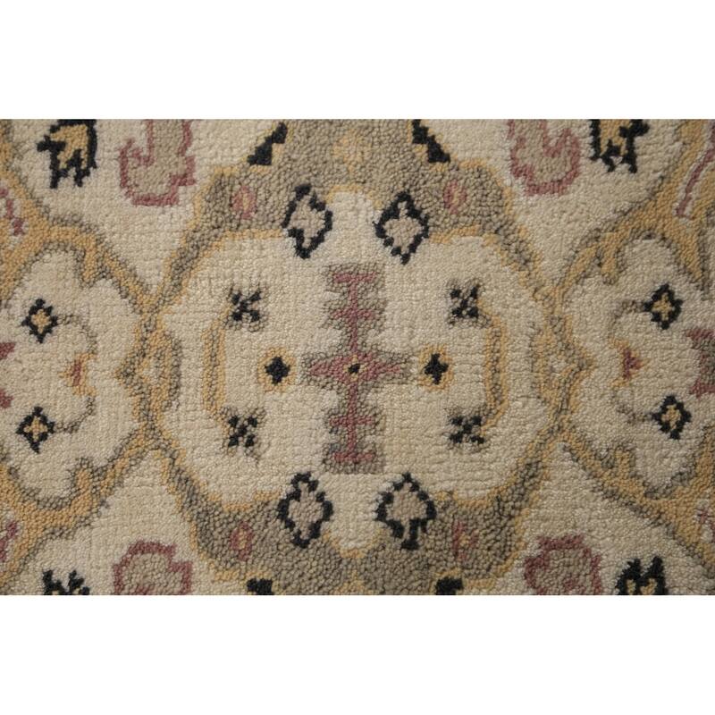 All-Over Ivory Oushak Indian Runner Rug Handmade Wool Carpet - 2'6"x 7'9"
