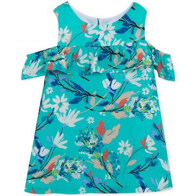 Rare Editions Girls Floral A-line Dress, Blue, 3-6 mos