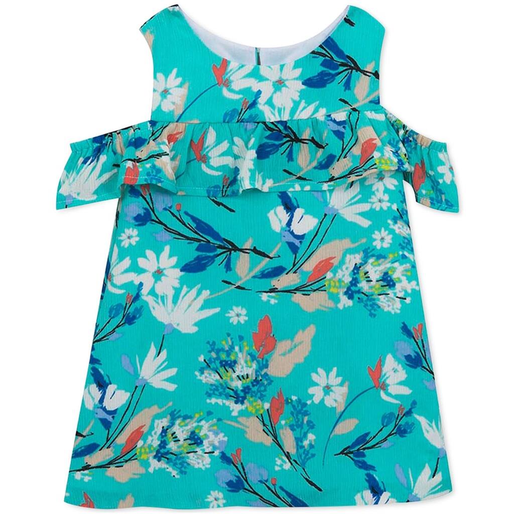 Rare Editions Girls Floral A-line Dress, Blue, 3-6 mos