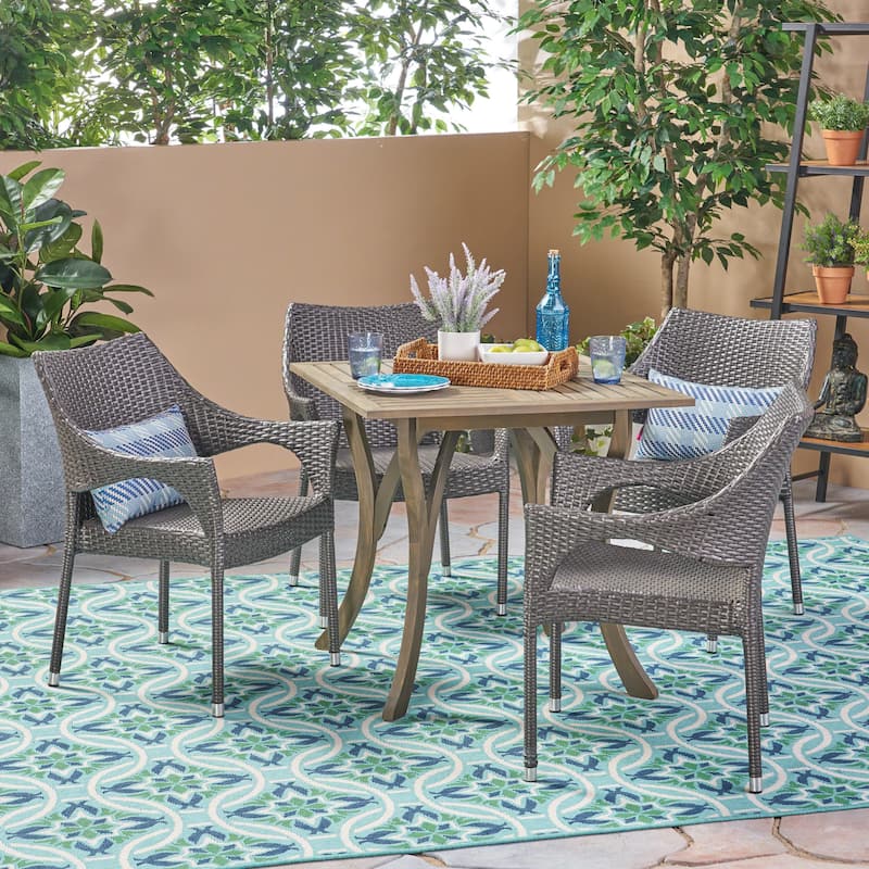 Christopher Knight Home Carroll Outdoor 5-Piece Acacia Wood and Wicker Dining Set - Grey