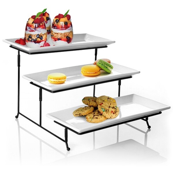 Gibson elite gracious dining 3 tier plate set with shop metal stand